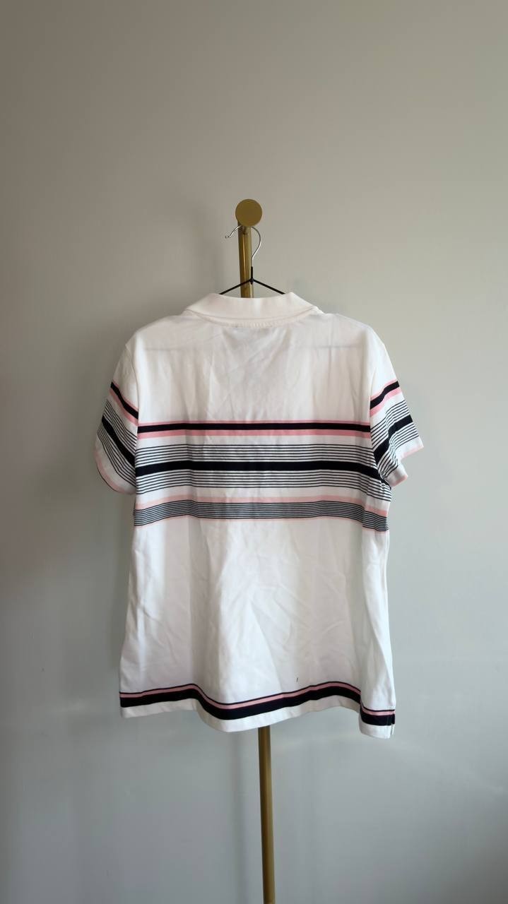 Tommy Hilfiger Women’s Woven Stripe Polo Shirt White XL NWT $64.50