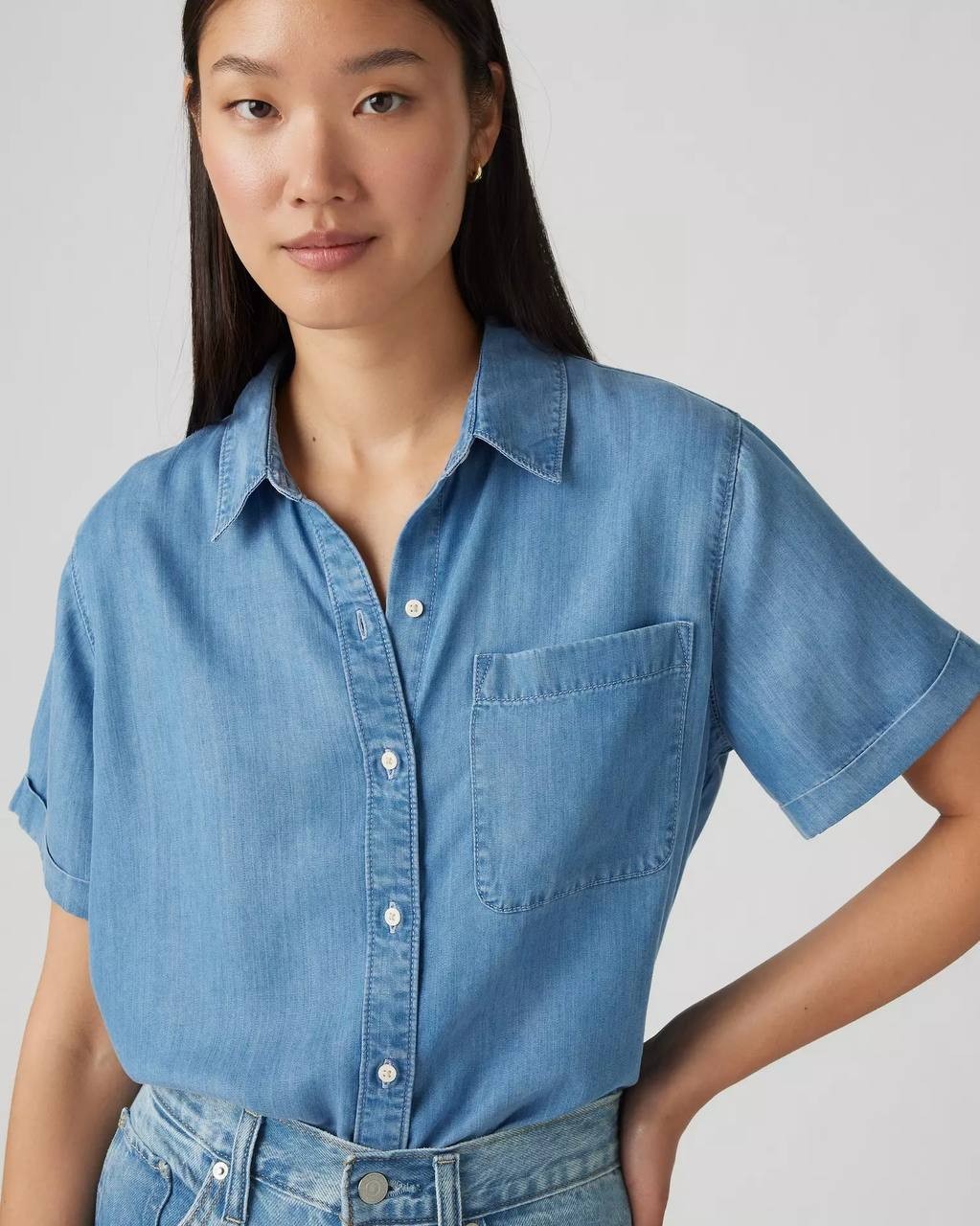 Levi’s Darlene Shirt 1X Blue Short Sleeve Button-Up Relaxed Fit NWT