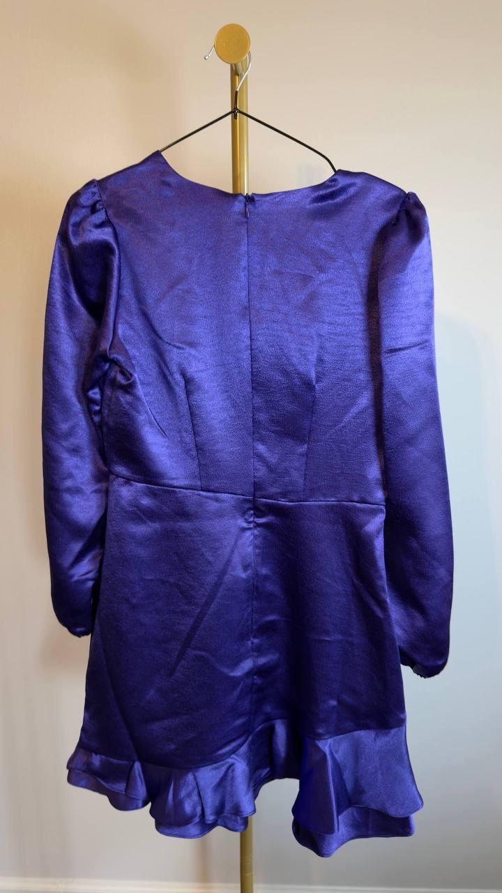 French Connection Denney Satin V‑Neck Dress Cobalt Violet 6 NWT $98
