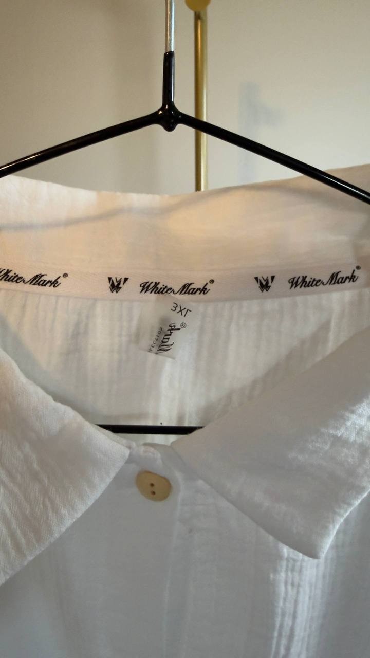 White Mark Plus Size Long Sleeve Button Down Cotton Gauze Shirt White 3X NWT $92