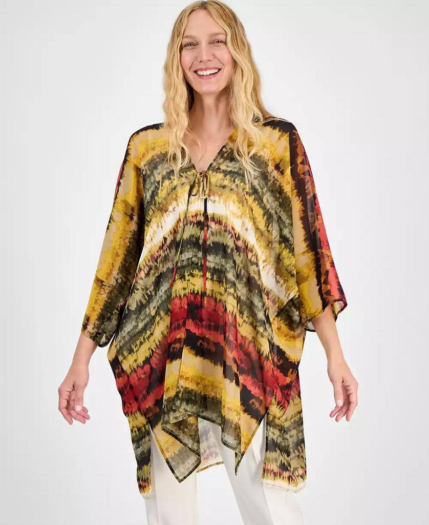 Anne Klein Tie-Dyed Tie-Neck Kimono Red/Yellow 1SZ NWT $89