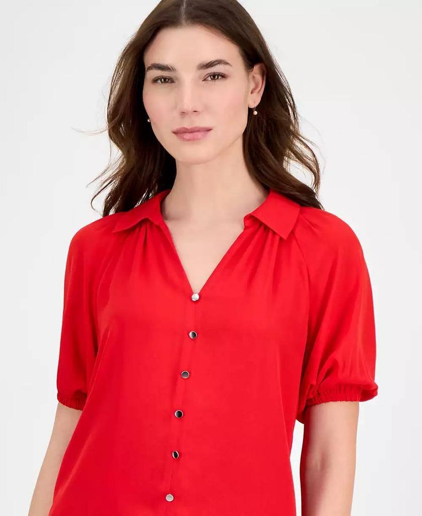 Tahari Women’s Georgette Split‑Neck Blouse Apple Red S $78 NWT