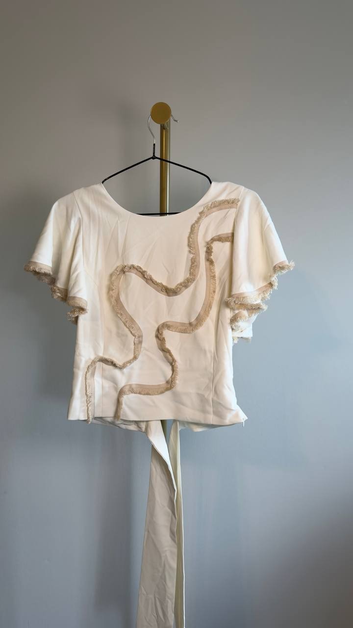 Rivir Woven Short Sleeve Ruffle Top Cream M NWOT $65