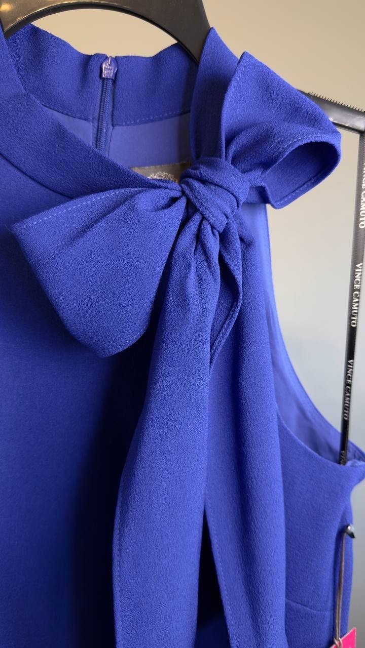 Vince Camuto Tie Neck A-Line Dress Cobalt Blue 6 NWT $128