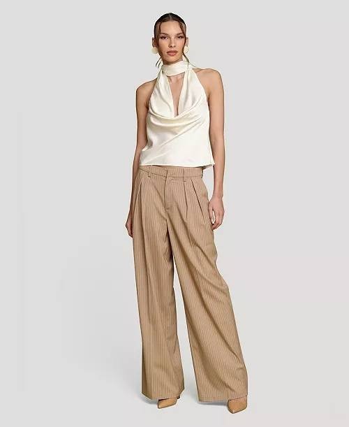 Avec Les Filles Women’s Long‑Tie Halter Top Ivory S NWT $88