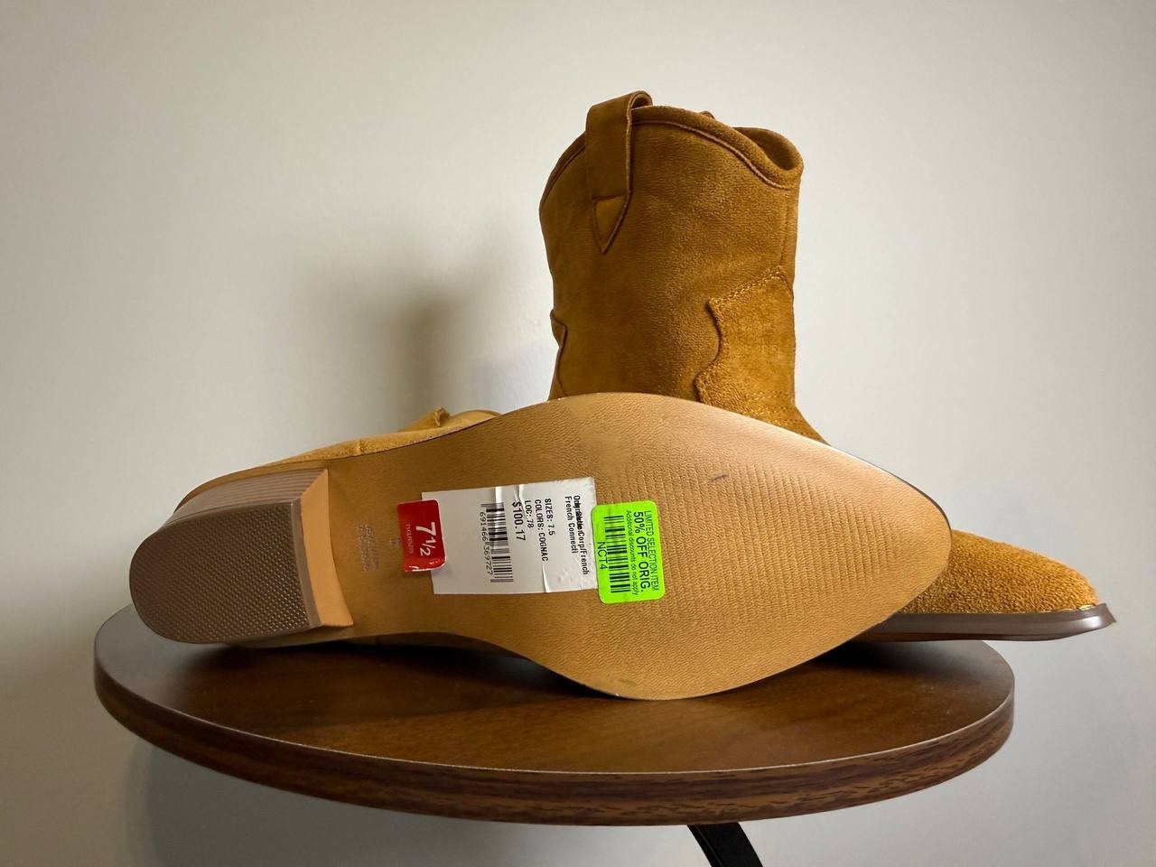 French Connection Carrie Western Boots–Cognac–Size 7.5–Faux Leather–New i Box