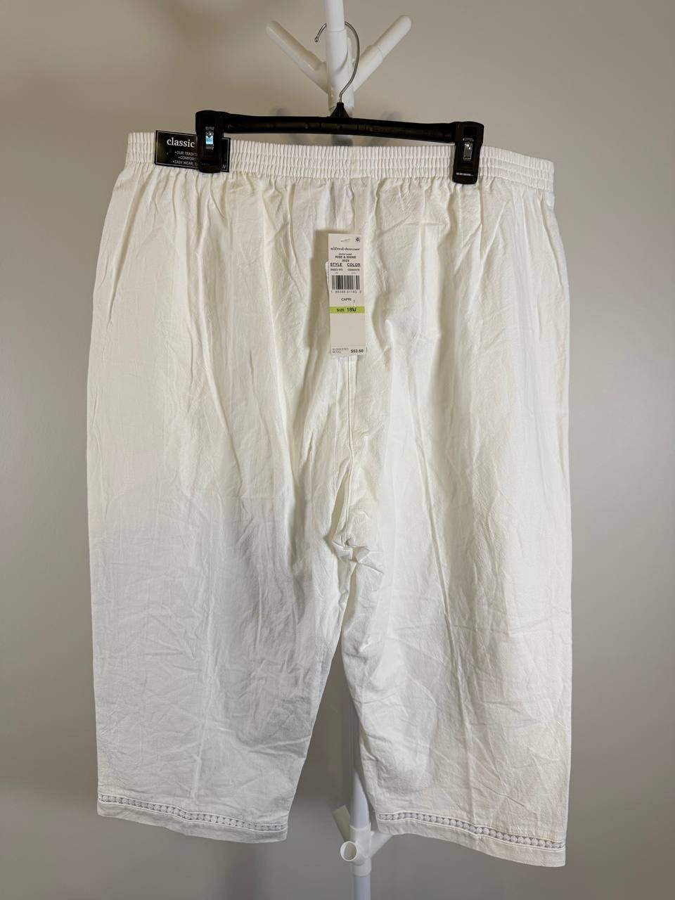 Alfred Dunner Rise & Shine Dot Lace‑Trim Capri Pants – White – 18W – NWT – $53