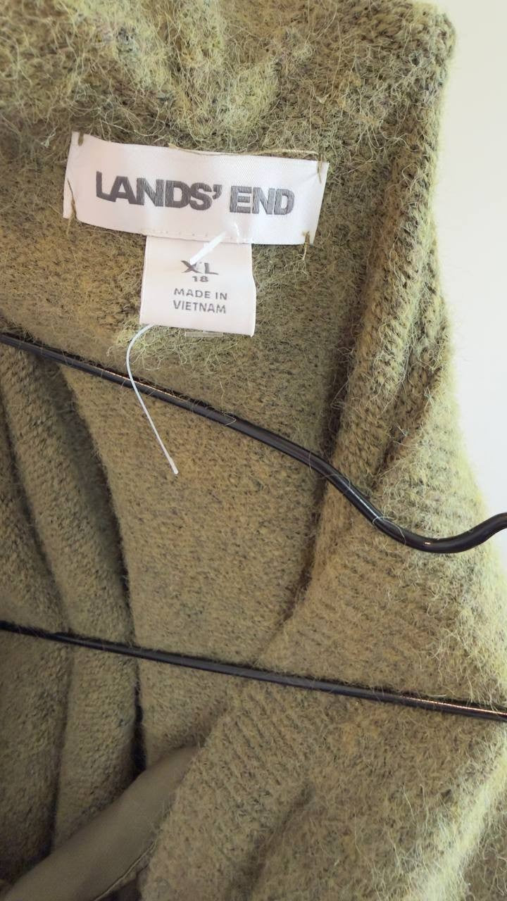 Lands’ End Fuzzy Bow Back Mini Sweater Dress Olive Drab Heather XL NWOT $109.95