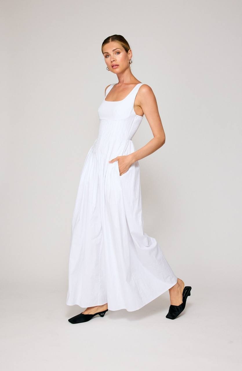 Line &amp; Dot Abbott Pleated Jumpsuit White Size M - Sleeveless, Wide-Leg