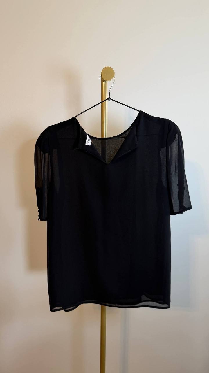 Calvin Klein Puff Sleeve Blouse Black Size S NWOT loop fastener missed,need wash
