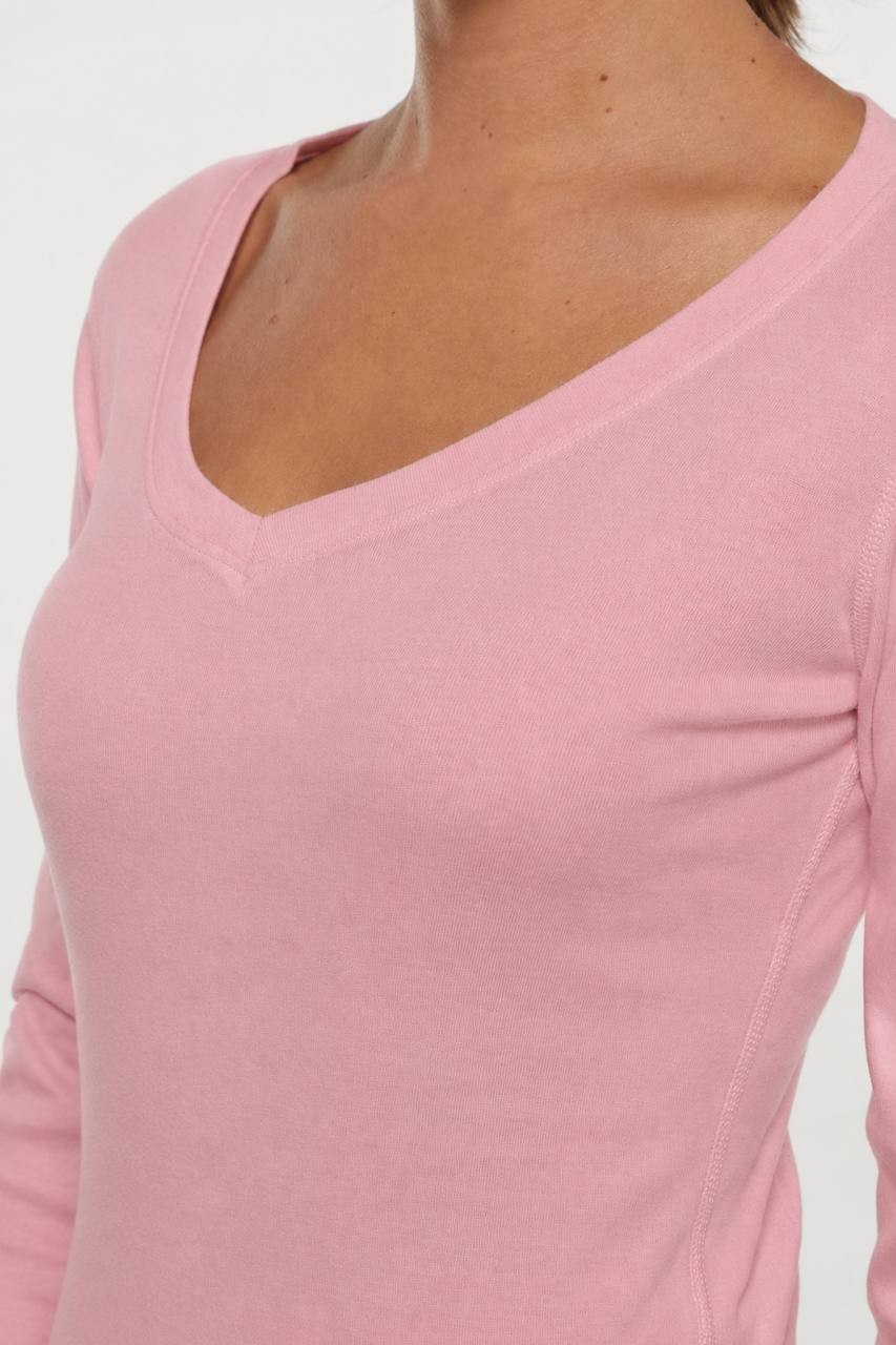 Three Dots Knit 3/4 Sleeve V‑Neck Tee Light Pink XL NWOT $55