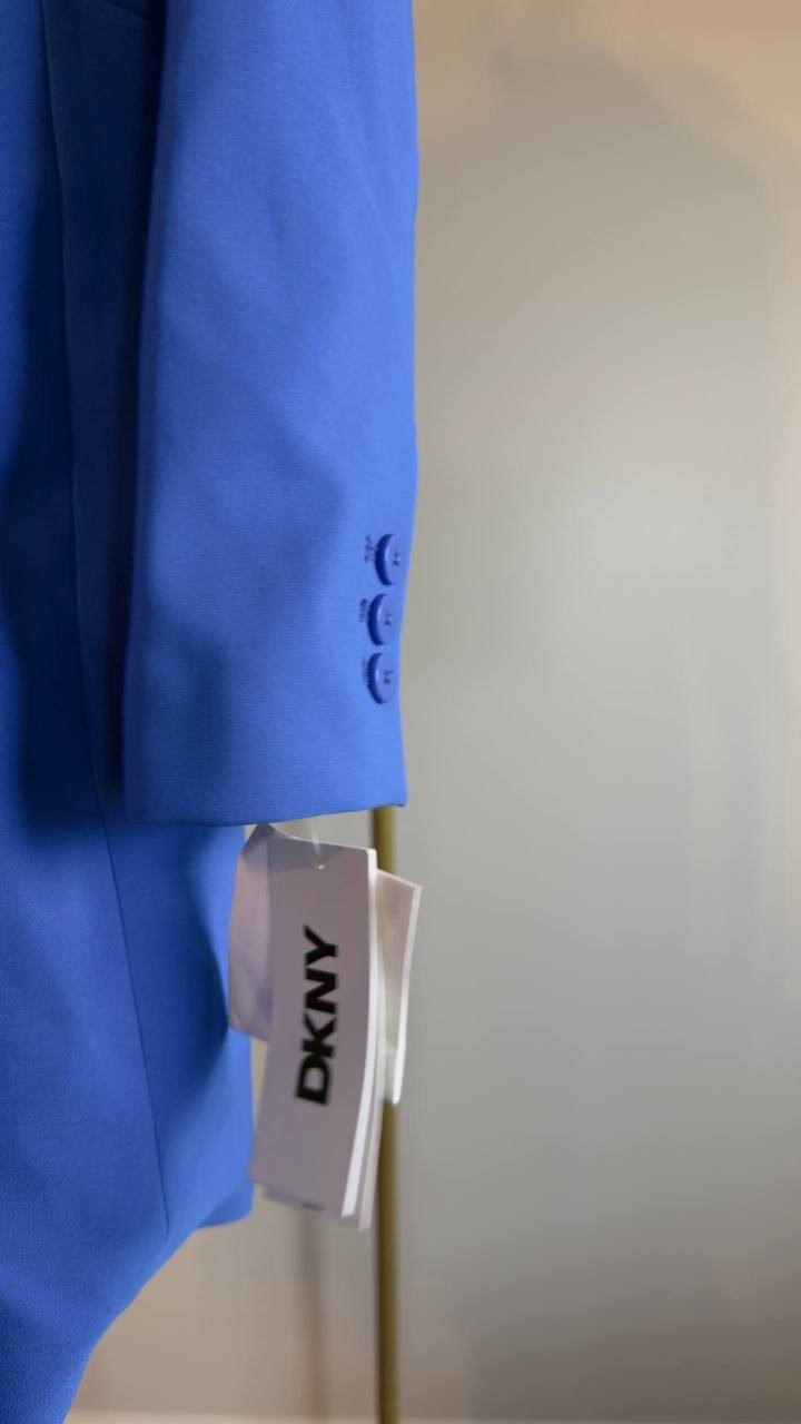 DKNY Notch‑Collar One‑Button Long Jacket Blue 4 NWT $169