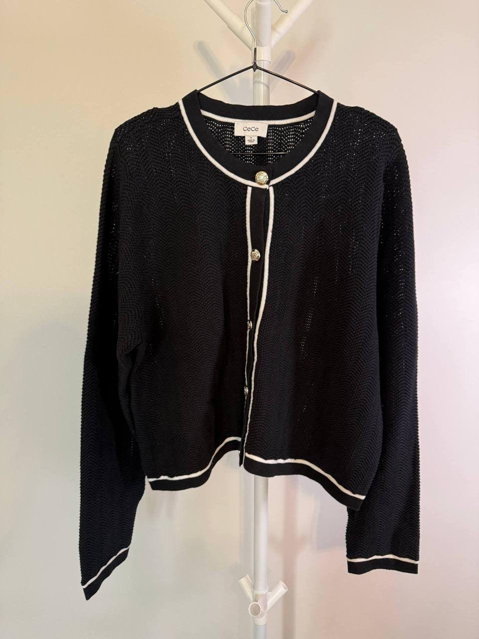 CeCe Long‑Sleeve Cardigan with Contrast Trim – XL – NWT – $89