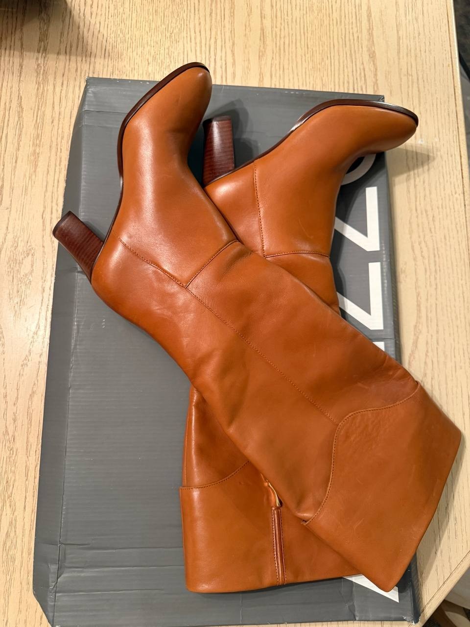 Arezzo Brown Leather Knee-High Boots 9.5B Gold Bit Detail, New with Box