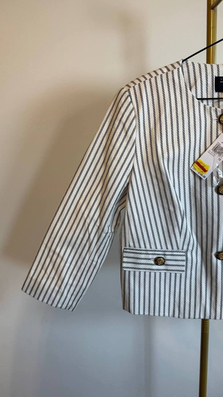 T Tahari Women’s Striped Button Front Cropped Jacket Size 10 NWT $148