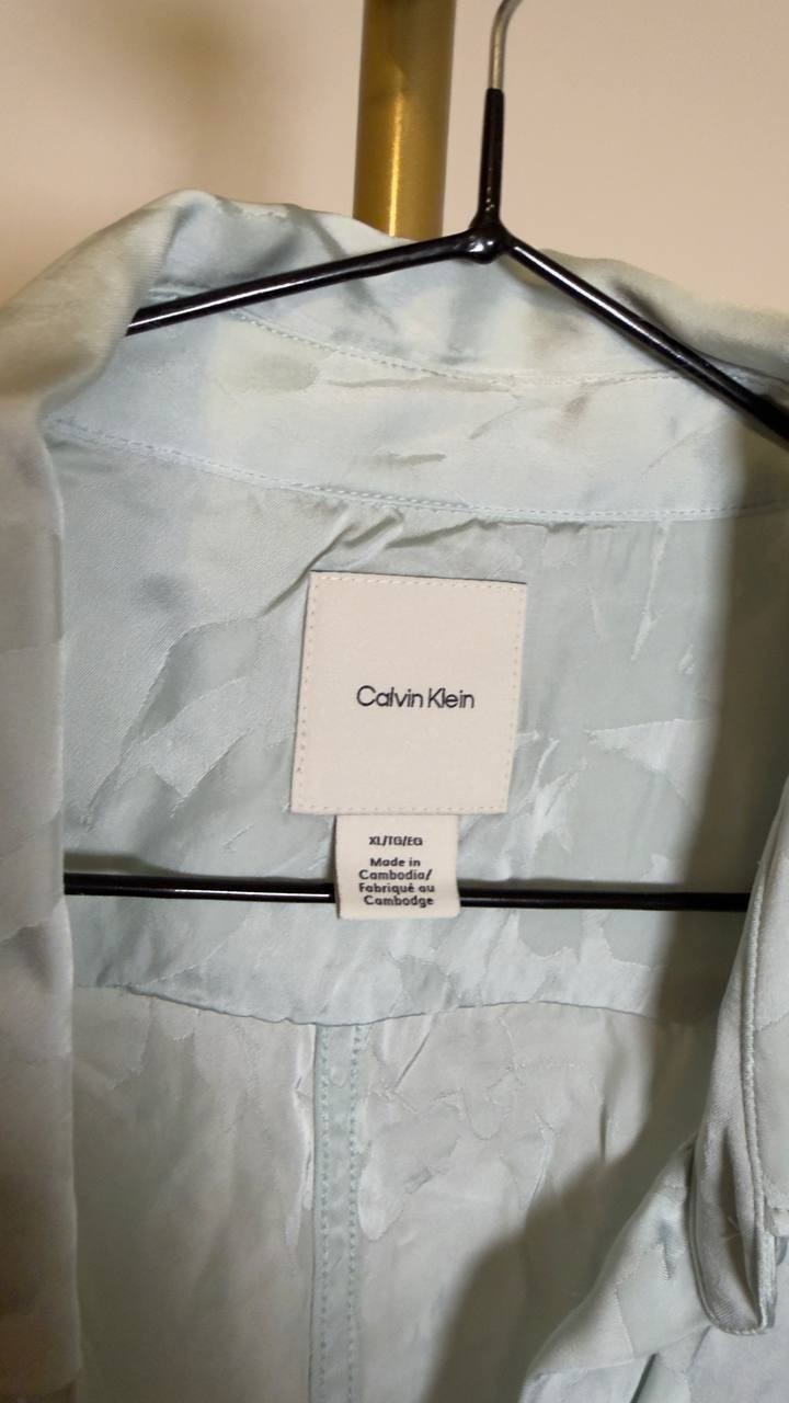 Calvin Klein Women’s Viscose Jacquard Slim Shirt Pale Meadow Floral XL NWT  $149