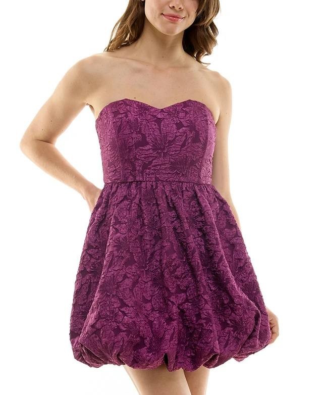 BCX Invitée Floral Strapless Balloon Hem Mini Dress Bordeaux L NWT $59