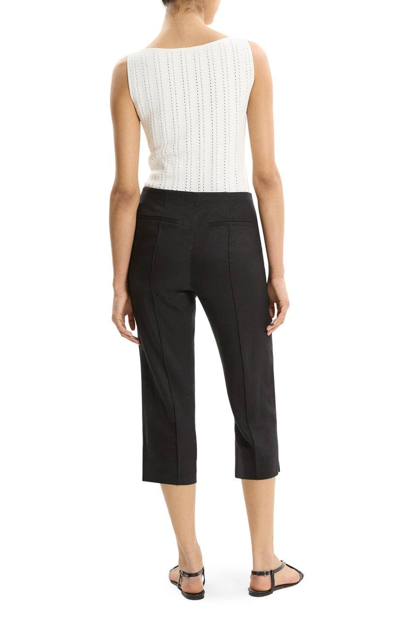 Theory Slit Capri Pants Linen‑Blend High‑Waist Black Size 2 NWT $295