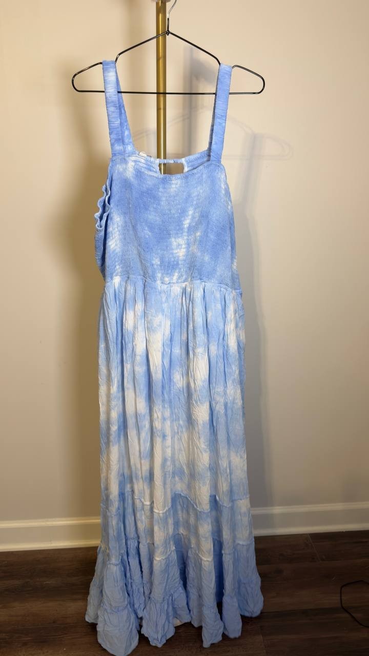 White Mark Plus Smocked Ruffle Maxi Dress Blue 3X NWT $84