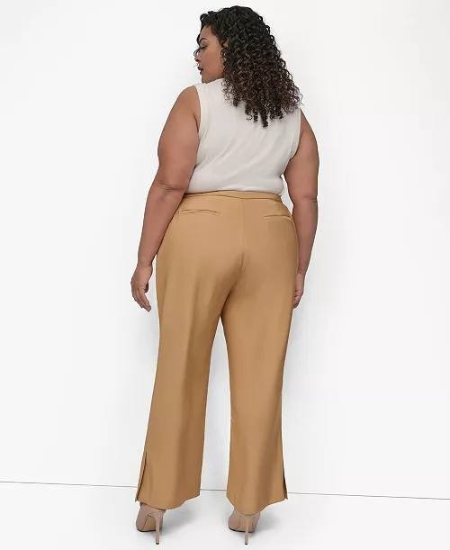 DKNY Plus Sueded Canvas High‑Rise Pants Beige 12 NWT $99