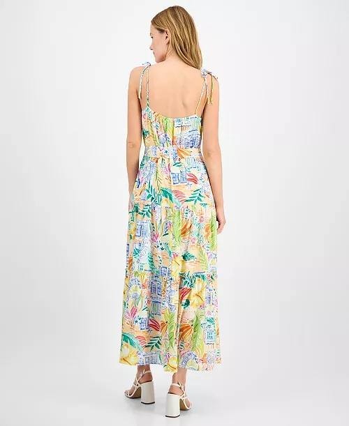 Julia Jordan Straight‑Neck Sleeveless Printed Dress Ivory Multi L NWT $129