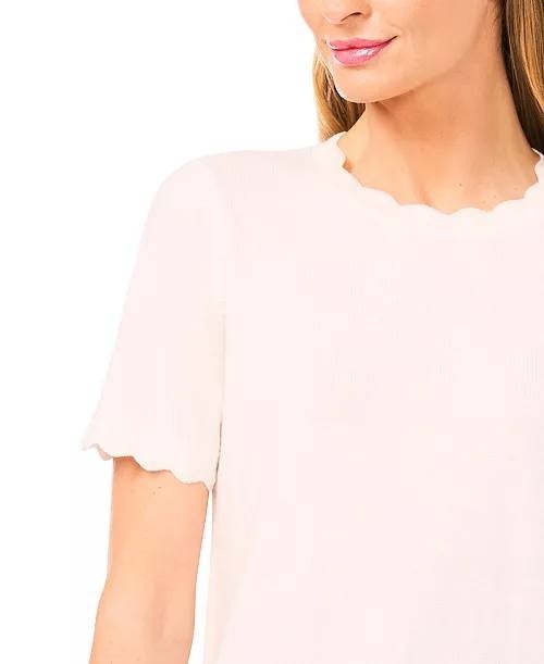 CeCe  Women’s  Scalloped  Crew  Neck  Sweater  New  Ivory  S  NWT  $69