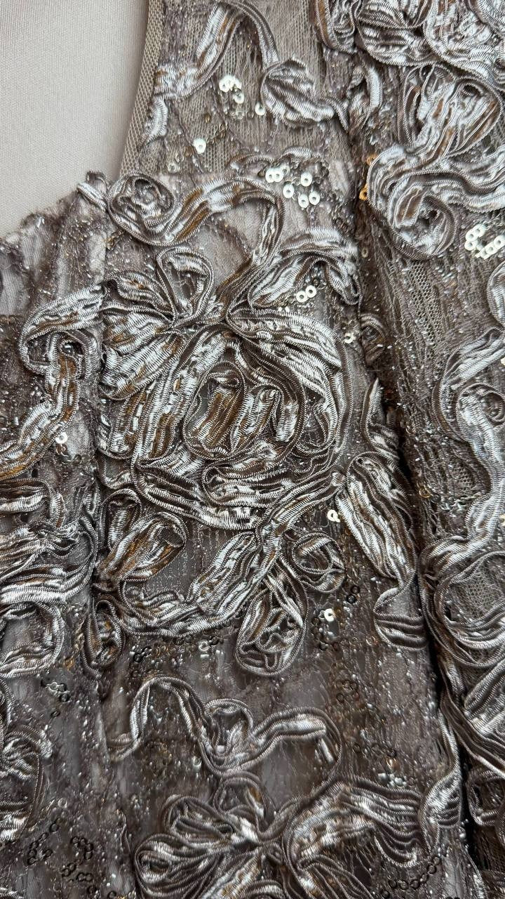 Alex Evenings Petite Lace Square‑Neck 3/4‑Sleeve Top Mink XL NWT $139