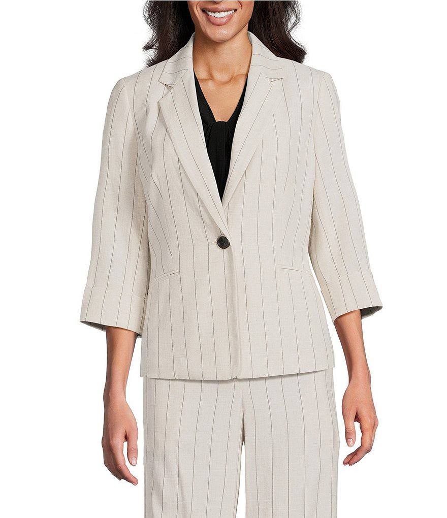 Kasper Pinstripe Notch Collar One-Button Blazer – Parchment/Black – Size 10P NWT