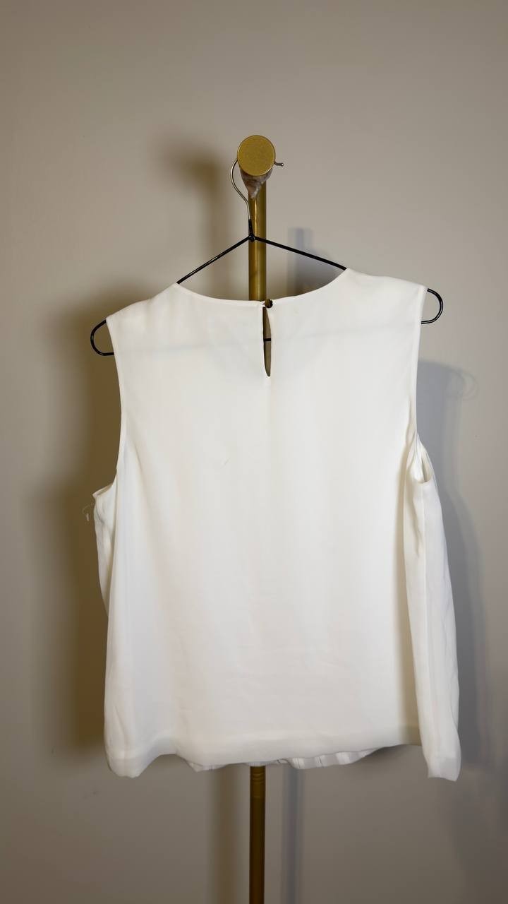 Calvin Klein Women’s Sleeveless Pleated Blouse White M NWOT $69 