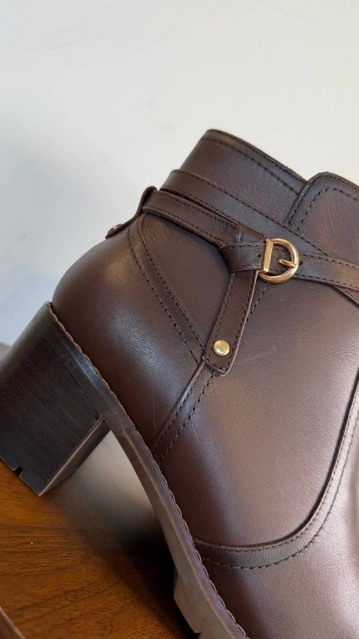 Easy Spirit Carter Ankle Booties Dark Brown 10W Leather Block Heel $159 NWB