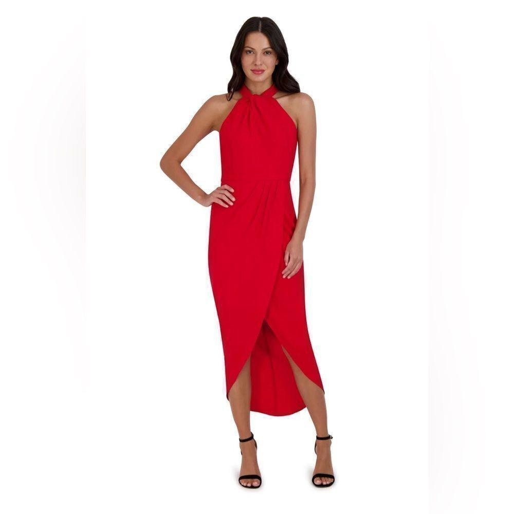 Julia Jordan Women’s Knot‑Neck Tulip Hem Halter Dress Red 8 $119 NWT