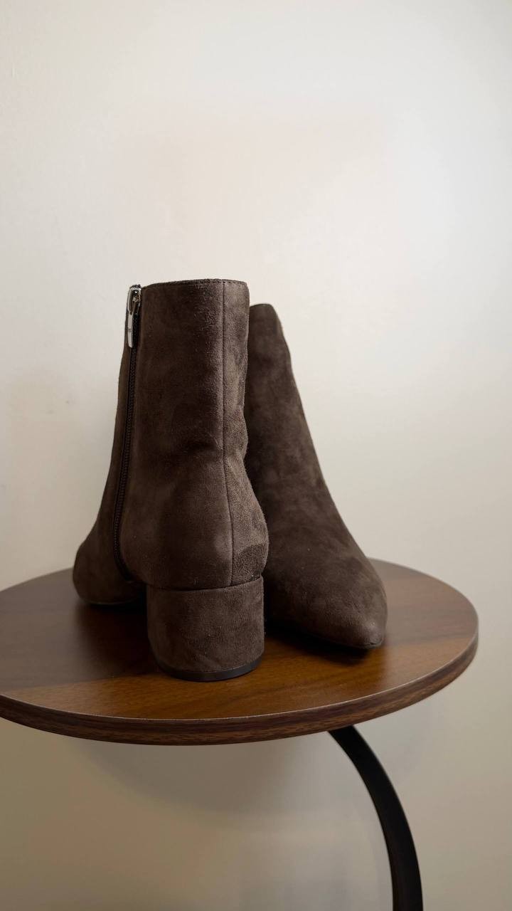 Marc Fisher Gismo Block Heel Dress Booties Dark Brown 9M Suede $159 NWB
