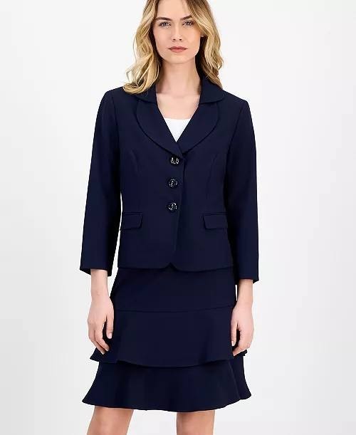 Le Suit Tulip‑Collar Jacket & Tiered Skirt Suit Set – Size 6 – NWT – $265