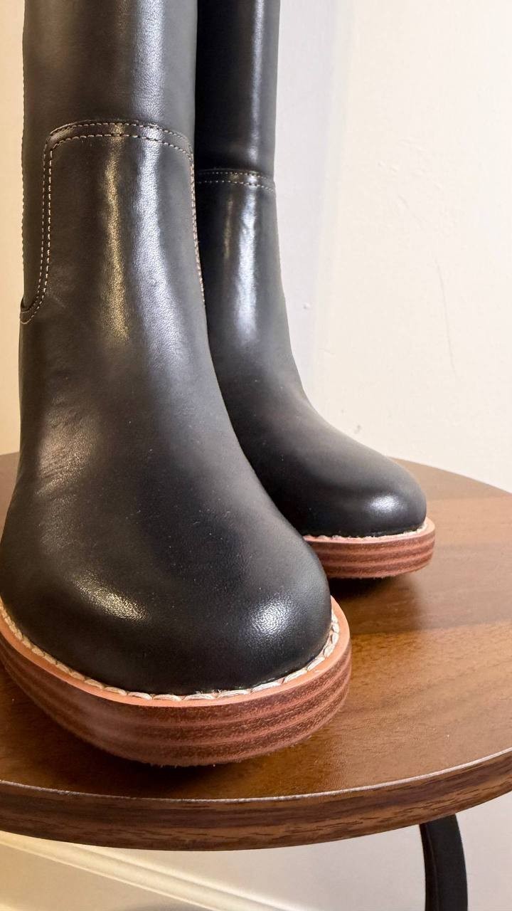 Nine West Hecee Boots 8.5M Black Leather Tall Round Toe Block Heel NIB msrp$269