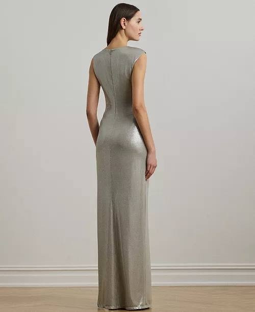 Lauren Ralph Lauren Metallic Jersey Column Gown Silver 8 NWT $265