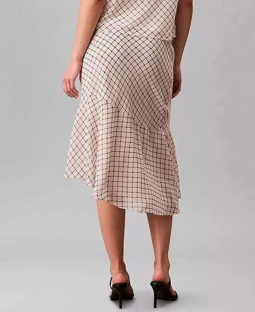Calvin Klein Printed Chiffon Midi Skirt Cream L/G NWT $109
