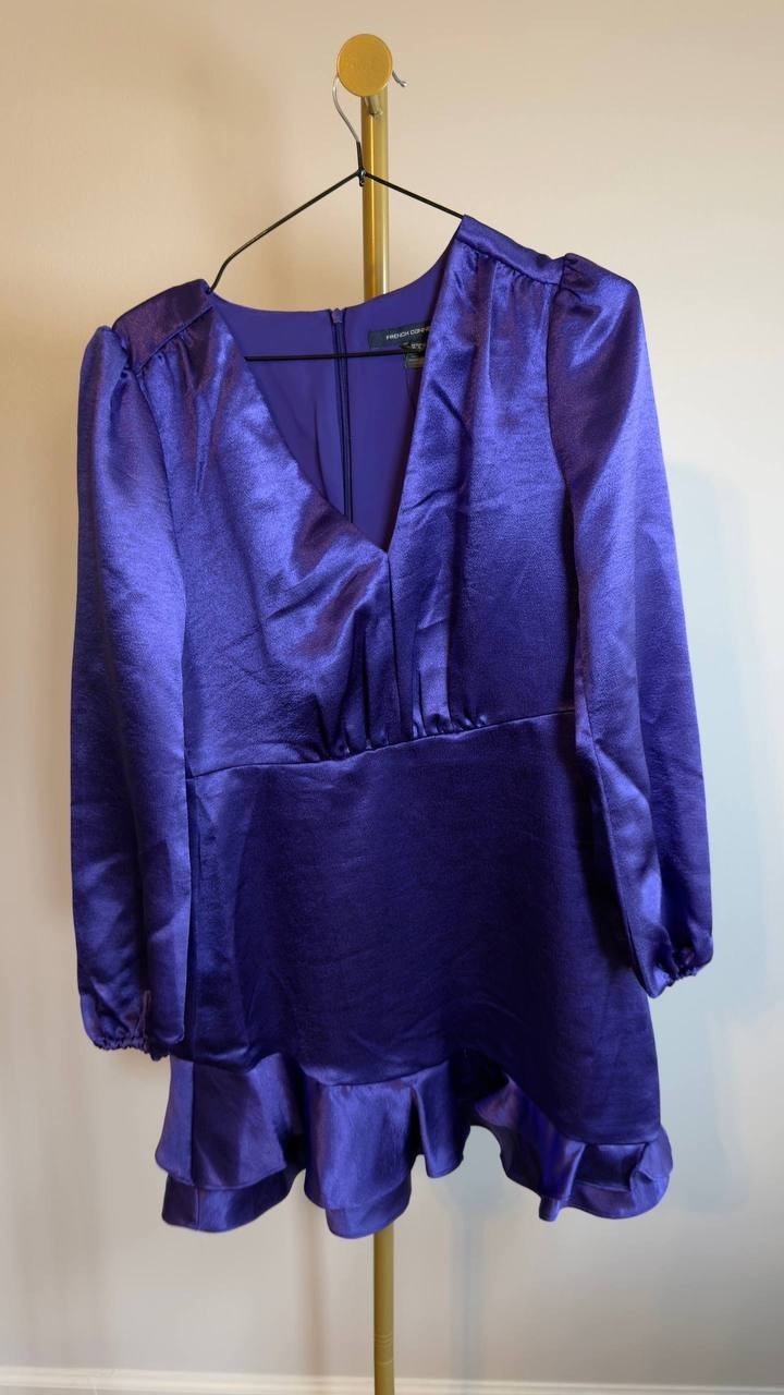 French Connection Denney Satin V‑Neck Dress Cobalt Violet 6 NWT $98