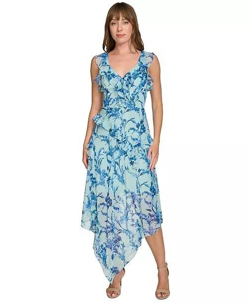 Tommy Hilfiger Provincial Floral Chiffon Dress Blue Multi 14 NWT $139