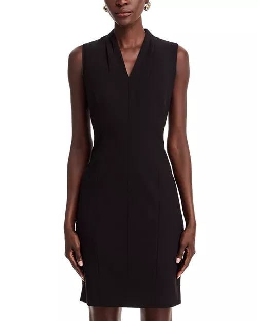 T Tahari Tonya Pleated Sleeveless V‑Neck Sheath Dress Black 12 NWT $118