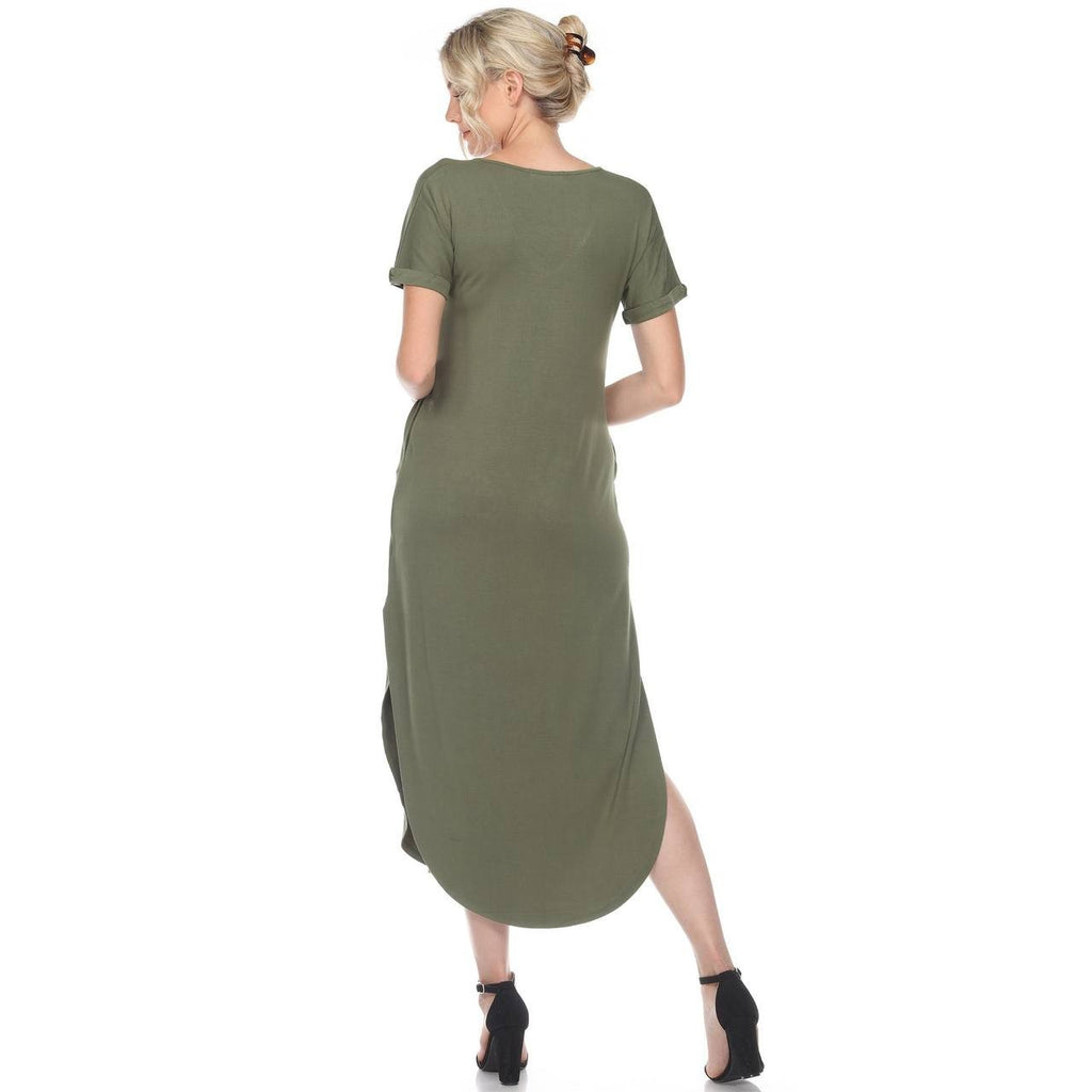 White Mark Women’s Short Sleeve V‑Neck Maxi Dress Olive L NWT $64
