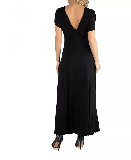 24Seven Comfort Apparel Women’s Cap Sleeve V‑Neck Maxi Dress Black 1X $92.99 NWT