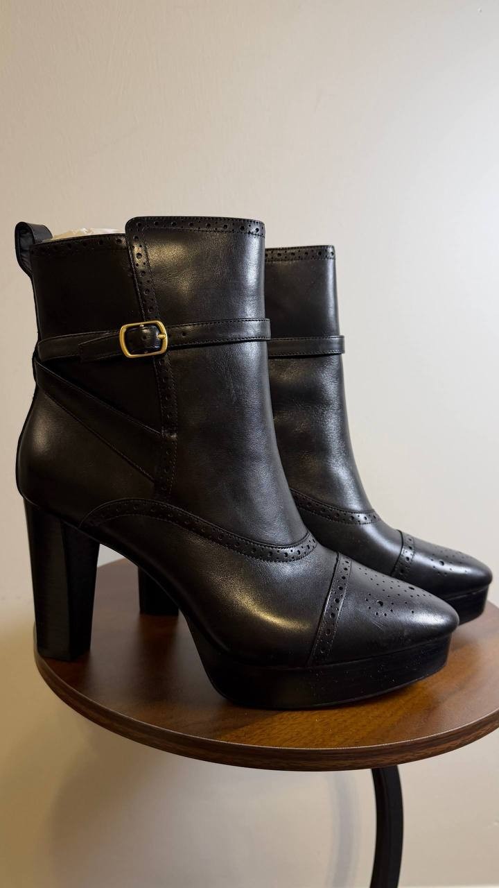 Lauren Ralph Lauren McKinsey Booties 11B Black Leather Brogue Strap NIB msrp$225