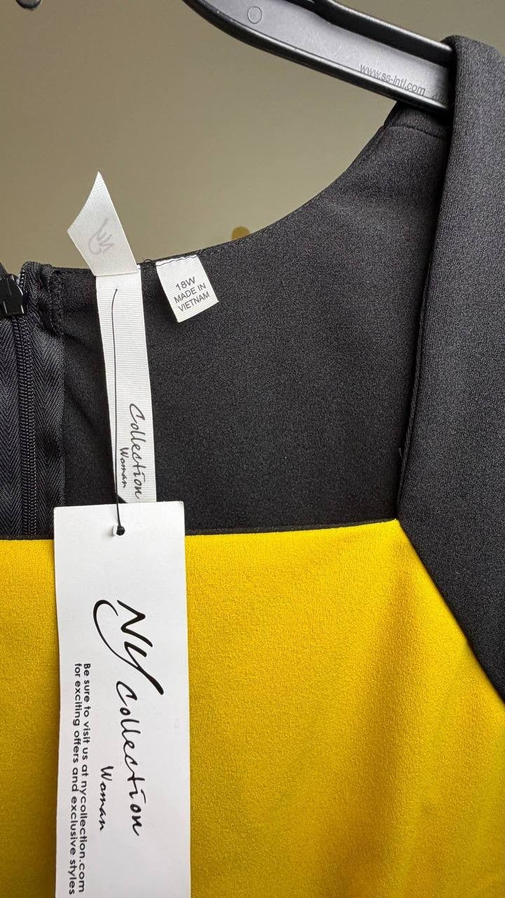 NY Collection 2‑Piece Colorblocked Dress Set Black Lemon 18W NWT $46.99