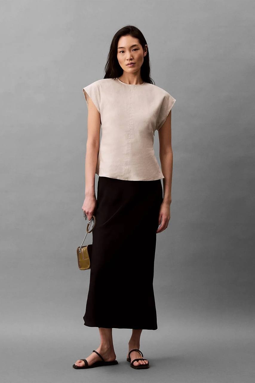 Calvin Klein Stretch Linen Top Cream XS NWT $99