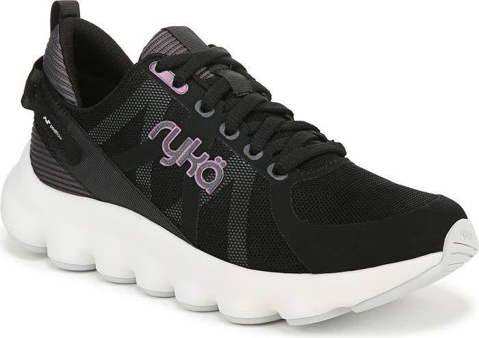 Ryka PodFlow Walking Sneakers 11M Black Mesh Lace‑Up Arch Support NIB msrp$89.99