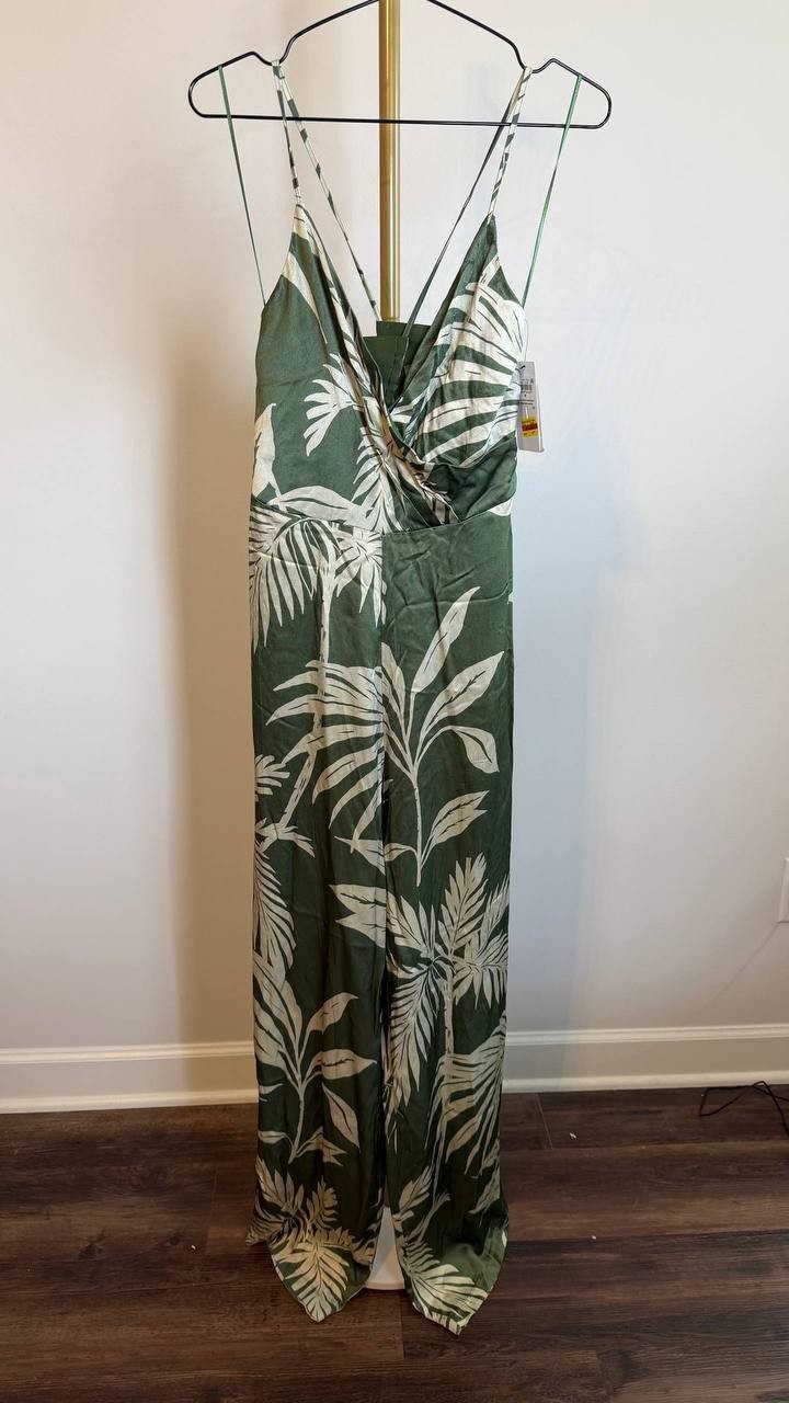 Guess Yasmin Satin Jumpsuit Plunge Surplice Printed Multi Size L NWT $178
