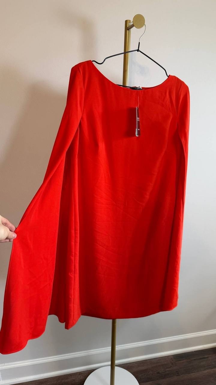 Lauren Ralph Lauren Cape Georgette Cocktail Dress Red 14 NWT $195