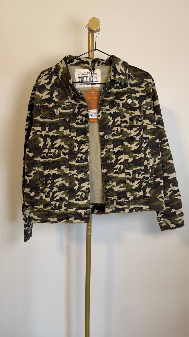 White Mark Women’s Camo Denim Jacket Green Army L NWT $68