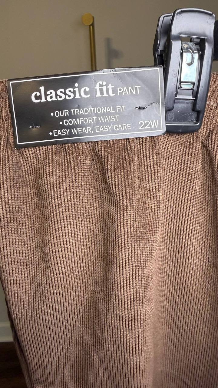 Alfred Dunner Plus Size Slimming Corduroy Pants Brown 22W NWT $54.50