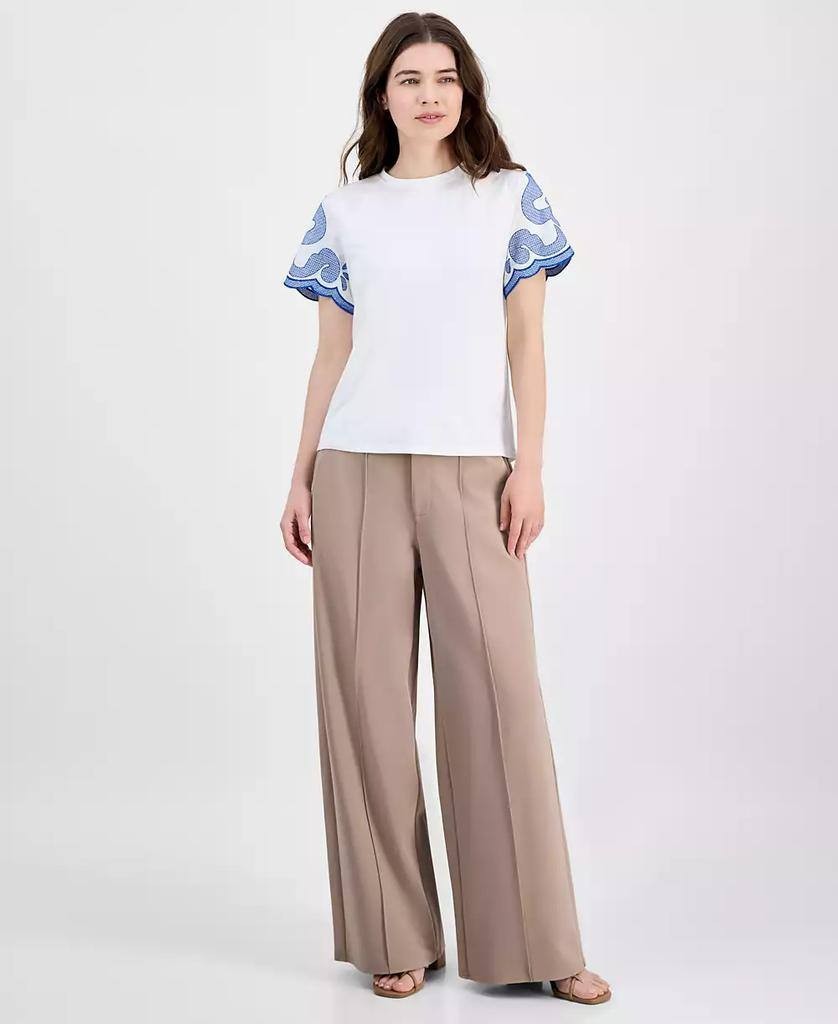 Tahari Women’s Printed Short‑Sleeve Top White Star Polaris Blue M $68 NWT
